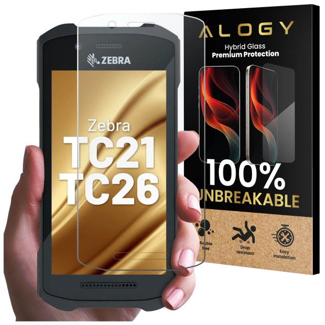 Szkło Hybrydowe „NIETŁUKĄCE” 9H do Zebra TC21/TC26, Płaskie na Cały Ekran, Elastyczne i Odporne, Alogy FlexiGlass™ Full – Transparentne