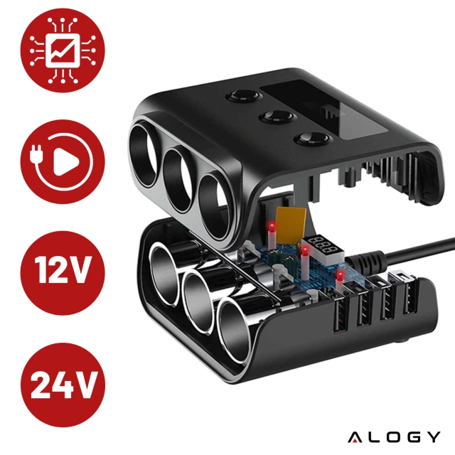 Alogy Rozdzielacz samochodowy adapter do zapalniczki 12V-24V 