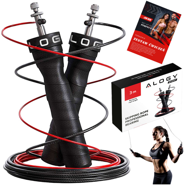 Alogy Sport Skakanka bokserska regulowana Crossfit Fitness z wymiennymi linkami łożyska wygodna szybka Czarna