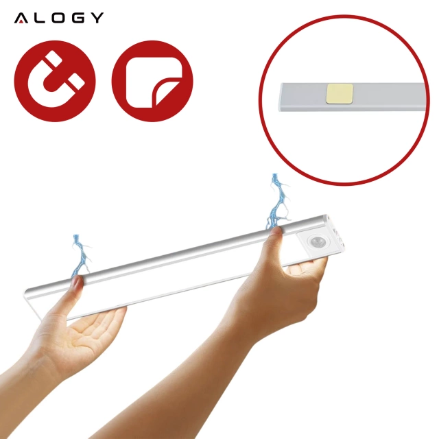 Lampka szafkowa z czujnikiem ruchu Listwa Alogy Motion Sensor LED Light 20cm do garderoby szafy kuchni Srebrna