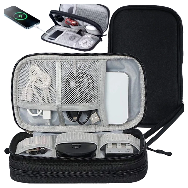 Etui Podróżne na Akcesoria, Organizer na Kable, Ładowarki, Telefon i Powerbank, Wielofunkcyjne i Kompaktowe 21 x 12,5 x 5 cm, Alogy TravelPack™ – Czarne