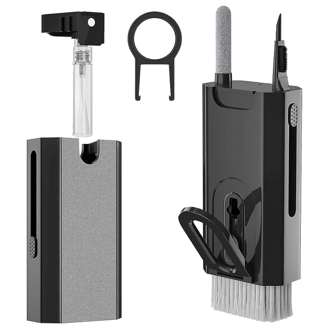 Alogy Czyścik wielofunkcyjny Zestaw do czyszczenia ekranu klawiatury Cleaner Set 8w1 do telefonów laptopów komputerów Czarny