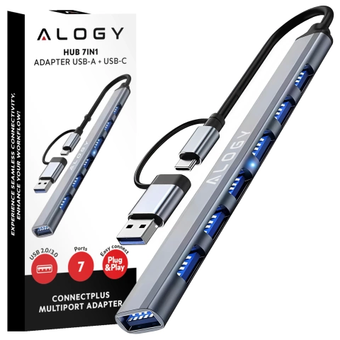 Hub 7w1 USB-C z USB 3.0 do 7x USB-A (1x3.0 + 6x2.0) – Alogy MultiHub™ Do Notebooka Laptopa