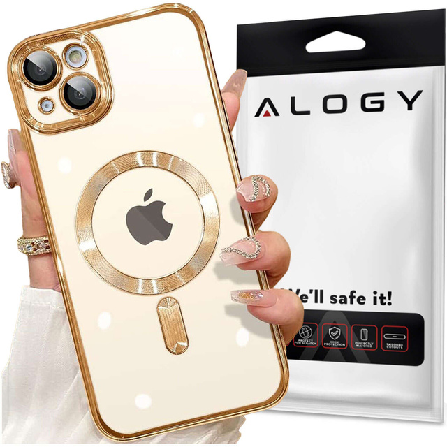 Alogy Etui do iPhone 15 Plus MagSafe Case Glamour Luxury Ring obudowa Złote przezroczyste