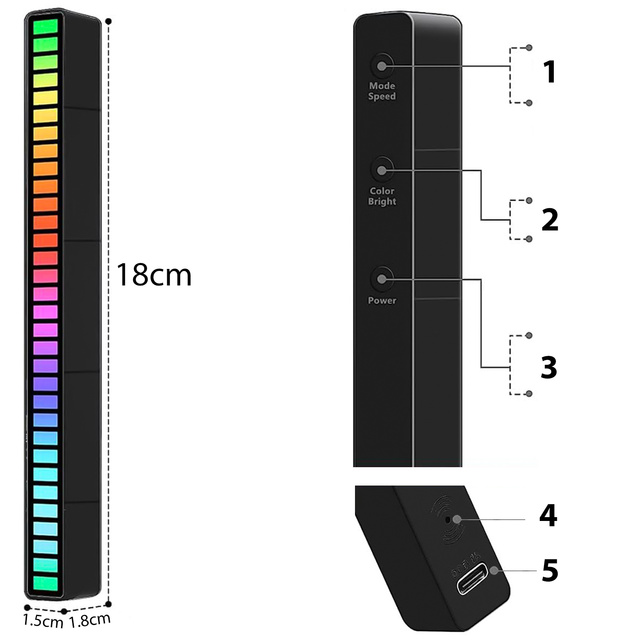 Alogy Lampa Smart LED Lamp RGB Lampka świecąca w rytm muzyki Kolorowa Lista Gaming Czarny