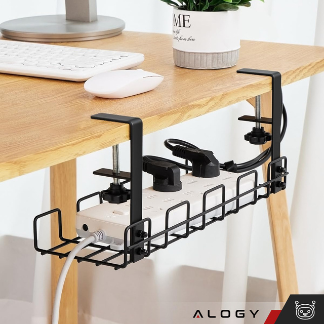 Alogy Organizer kabli uchwyt półka pod blat na kable listwy biurkowy podbiurkowy aluminiowy 38.5cm Czarny
