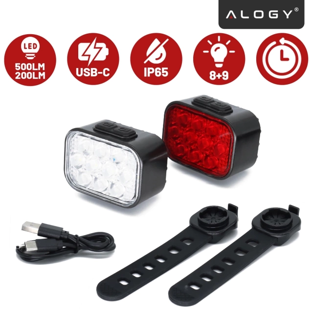Lampka rowerowa LED Alogy DuoRide™ Lights Latarka na rower wodoodporne światło światełko na przód i tył przednia tylna 2 sztuki 10 LED