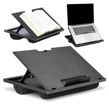 Składana Podstawka na Laptopa do 16 cali z Regulacją Kąta Nachylenia, Miękkimi Poduszkami i Antypoślizgową Powierzchnią, do Pracy w Łóżku i na Sofie, Alogy LapDesk™ – Czarna