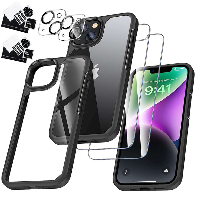  Alogy Hybrid Case Etui pancerne + 2x Szkło na ekran + 2x obiektyw do Apple iPhone 14 Plus Zestaw 5w1