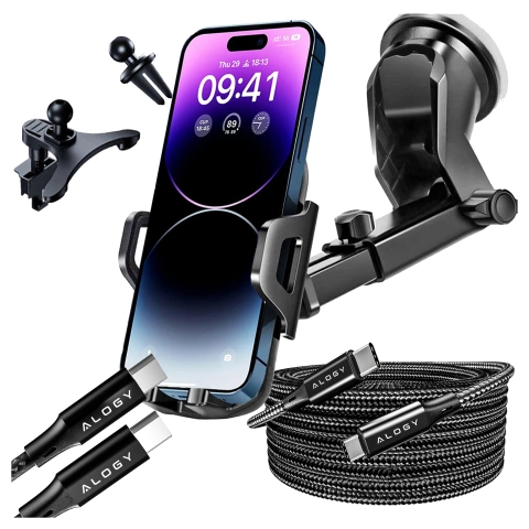 Alogy 3w1 Uchwyt samochodowy na szybę do kratki na deskę rozdzielczą Czarny