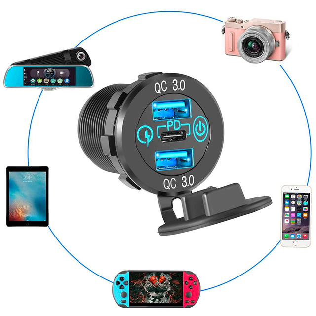 Alogy Ładowarka samochodowa LED gniazdo Mini Car Charge konektory Alogy 2x USB QC 3.0 + USB-C 60W