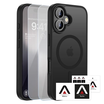 Zestaw 3w1 Etui Hybrydowe MagSafe + 2x Szkło Hartowane do Apple iPhone 17, Wzmocniona Ochrona, Odporne i Precyzyjnie Dopasowane, Alogy 3in1 Case Pack™ – Czarne