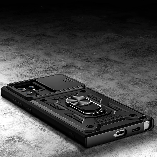 Alogy Etui na telefon obudowa z osłoną aparatu Camshield Stand Ring do Samsung Galaxy S22 Ultra Czarne