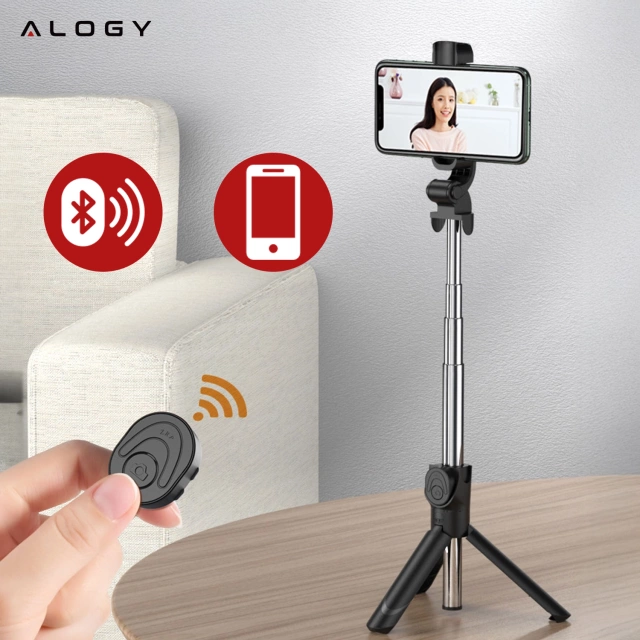 Selfie stick Alogy Tripod Stand Uchwyt ze statywem na telefon z pilotem Bluetooth Czarny