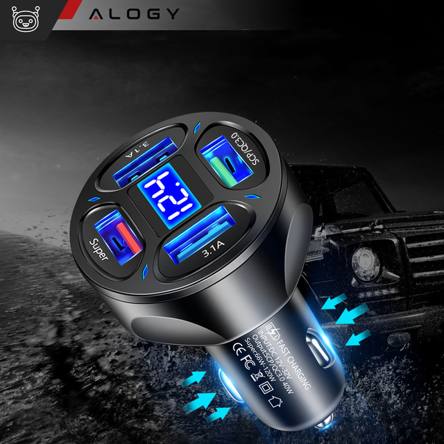 Alogy Car Ładowarka samochodowa 4x USB QC 3.0 66W szybka mocna do telefonu samochodu czarna