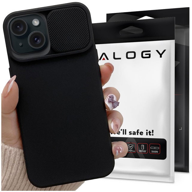 Alogy Camshield Soft Matt Etui ochronne do Apple iPhone 15 Plus obudowa ochronna z osłoną na aparat Slide Czarne