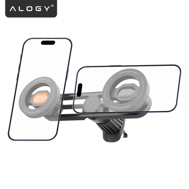 Uchwyt samochodowy do kratki wentylacyjnej – podwójny uchwyt do MagSafe na 2 telefony, mocny i stabilny, magnetyczna konstrukcja – Alogy MagGrip™ Duo Czarny