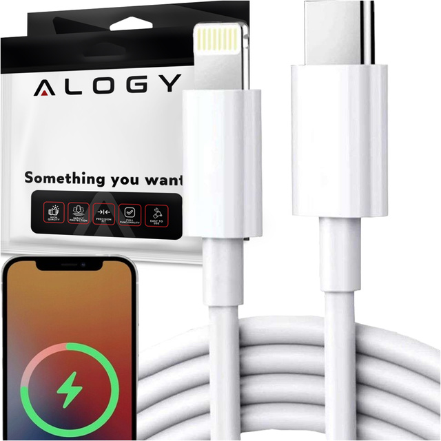 Alogy Kabel 2m Fast Charging Cable USB-C do Lightning do ładowania 20W White 
