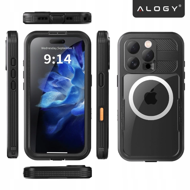 Etui Wodoodporne Alogy HydroArmor™ IP68 Case z przezroczystym tyłem Pancerna obudowa 360 do MagSafe do Apple iPhone 16 Pro Max