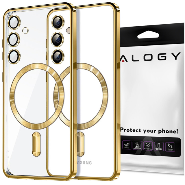 Alogy Etui na telefon do Samsung Galaxy S24 Mag Safe Case Glamour Case Ring obudowa Złote przezroczyste