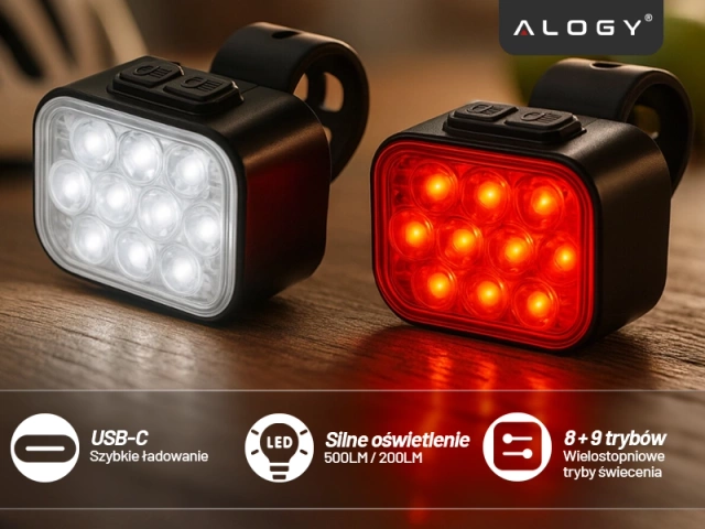 Lampka rowerowa LED Alogy DuoRide™ Lights Latarka na rower wodoodporne światło światełko na przód i tył przednia tylna 2 sztuki 10 LED