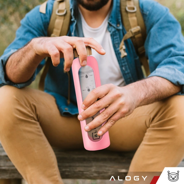 Alogy Motivational Glass Water Bottle Butelka szklana duża bidon na wodę napoje Miarka motywacyjna 1l 1000ml Różowa