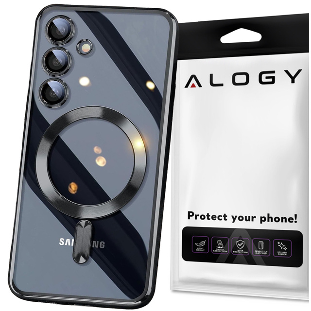 Alogy Etui na telefon do Samsung Galaxy S24+ Plus Mag Safe Case Glamour Case Ring obudowa Czarne przezroczyste