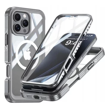 Etui ochronne na telefon do Apple iPhone 16 Pro Alogy Shield360 MagCase™️ do MagSafe obudowa z ochroną wyświetlacza i aparatu Titanium Szare