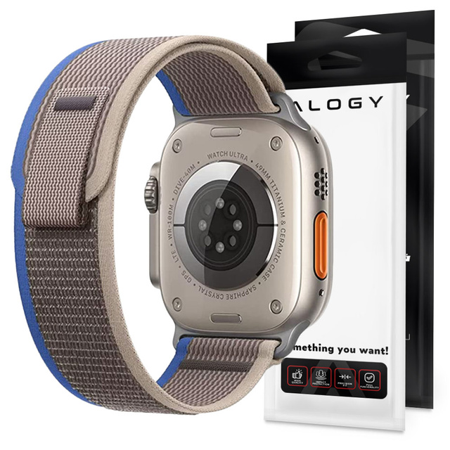 Alogy Pasek nylonowy Sport Strap na rzep do Apple Watch 1/2/3/4/5/6/7/8/SE (38/40/41mm) Niebiesko-szary