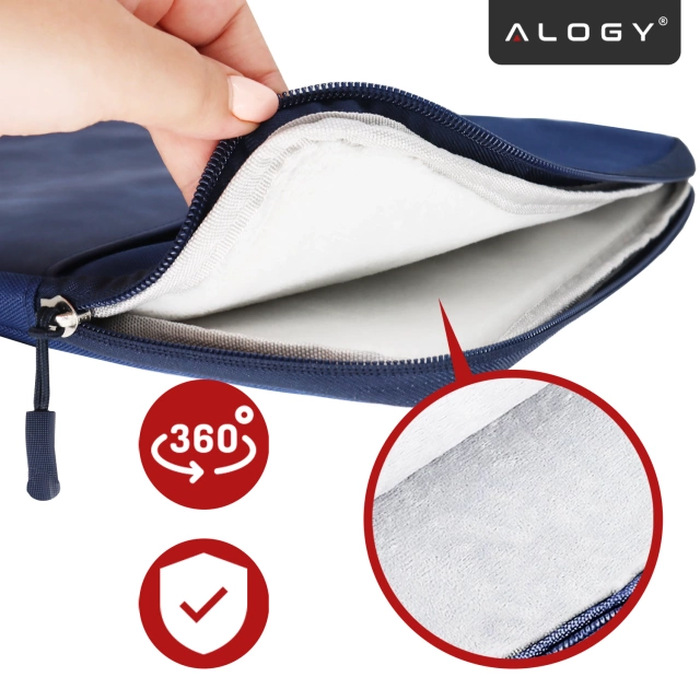 Torba Wsuwka Uniwersalna na tablet laptop 12–13" z Smyczką i Kieszonką, Ochronna, Wodoodporna, Miękkie Wnętrze Alogy SleeveBag™ – Etui do MacBook, iPad, Samsung, Lenovo, Xiaomi, Granatowy