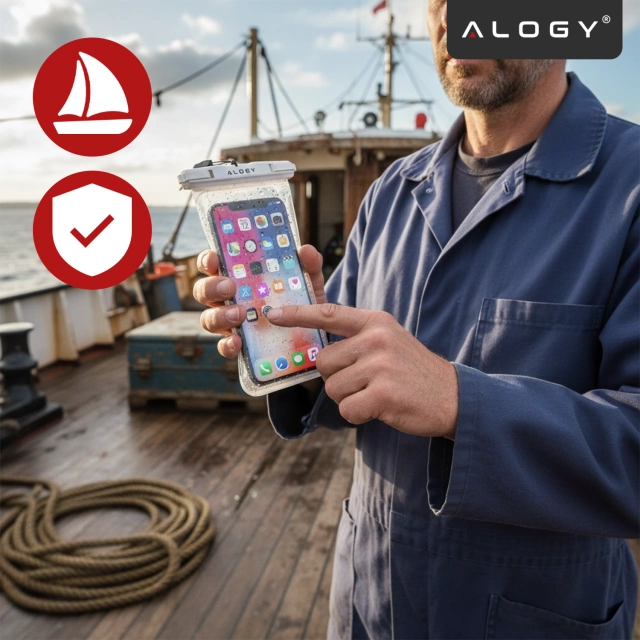 Etui Wodoodporne Uniwersalne IPX8 do Telefonów do 6.5", Wodoszczelna Ochrona na Plażę, Basen i Kajak, Dotykowy Front i Pasek na Szyję, Alogy HydroShield™ – Białe