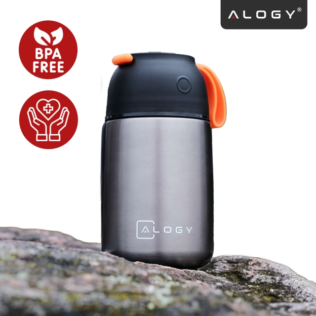 Alogy Termos obiadowy na jedzenie zupe dla dzieci 700ml ze stali nierdzewnej + składana łyżeczka termiczny szary