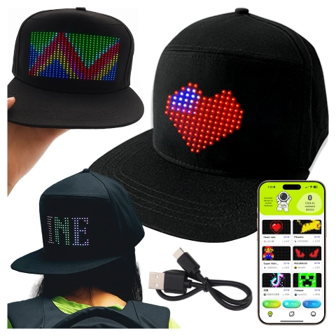 Czapka z daszkiem z oświetleniem LED RGB Piksele bluetooth Alogy PixelCap™ led telefon komórkowy sterowana aplikacją pixel Czarna