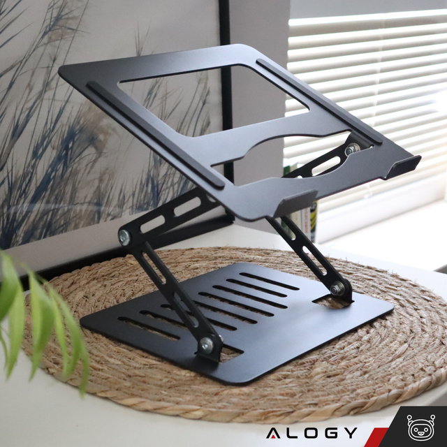 Alogy Uchwyt na laptop Macbook tablet 17" stojak podstawka składany regulowany aluminiowy na biurko 25 x 21.5cm Grafitowy