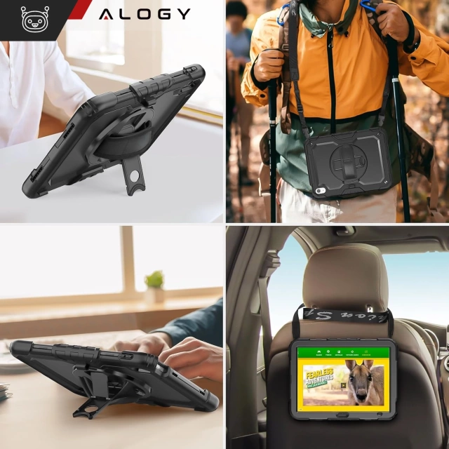 Etui ochronne Alogy Pirate Armor stojak pasek case obudowa do Apple iPad (10 Gen.) 2022 10.9" /  iPad 11 A16 (11. Gen.) 2025 Czarne