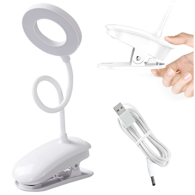 Alogy Lampa lampka biurkowa Desk LED Ring Lamp z klipsem do biurka blatu bezprzewodowa Biała