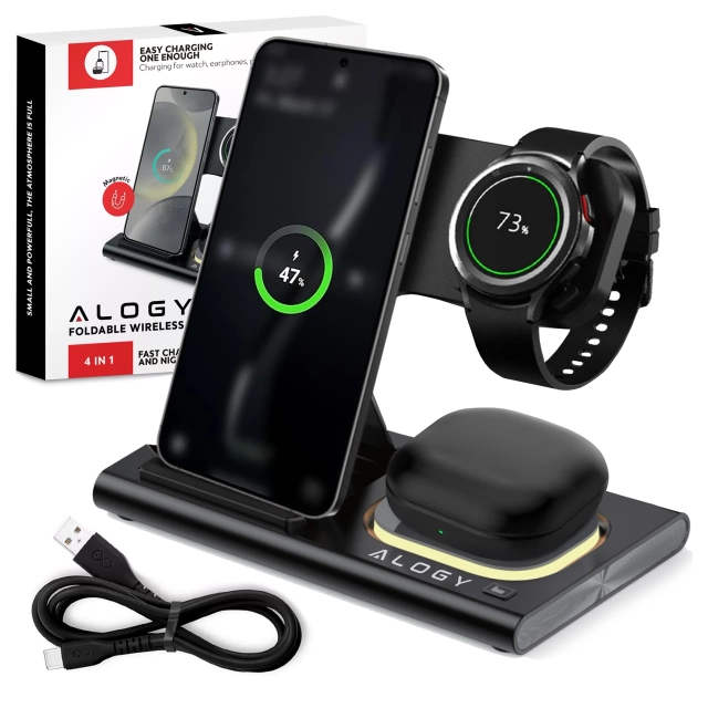 Ładowarka Indukcyjna bezprzewodowa 3w1 Alogy Qi do Samsung stacja ładowania stojak czarna