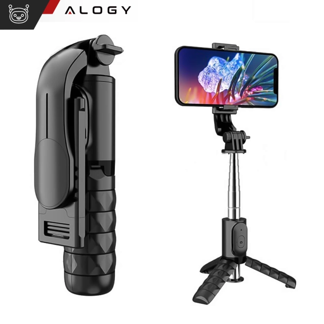 Alogy Selfie stick Tripod Bluetooth uchwyt do telefonu kijek statyw Czarny