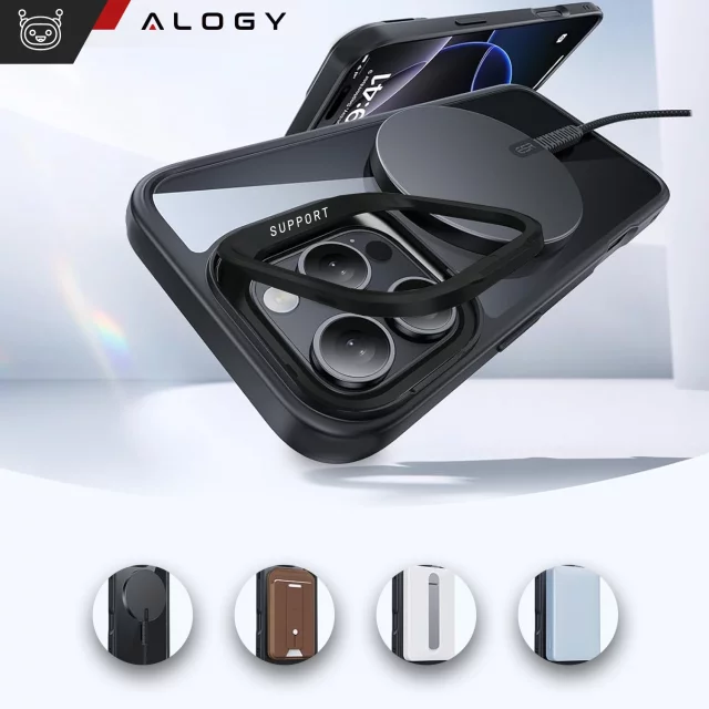 Alogy Etui hybrydowe ochronne do Apple iPhone 16 Pro KickStand Hybrid Case z podpórką do MagSafe Czarne