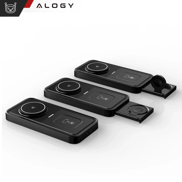 Ładowarka Indukcyjna Alogy Bezprzewodowa Qi PD QC 3.0 2w1 Szybka do Apple iPhone Airpods Watch Stacja ładująca stojak czarna 