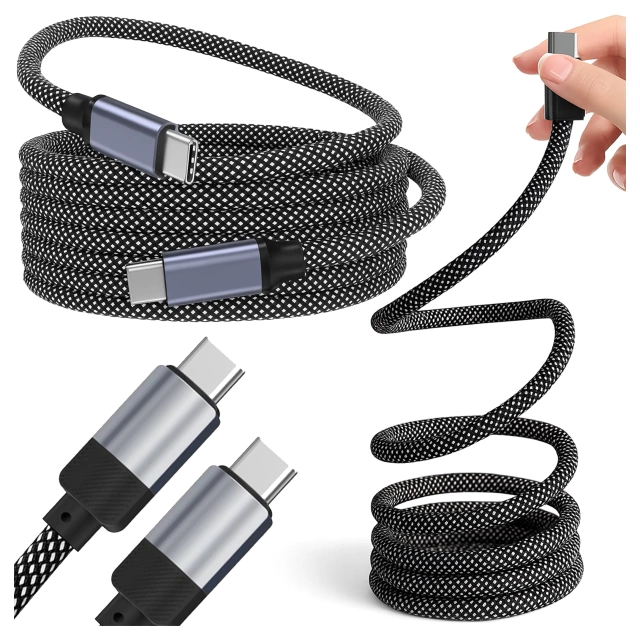 Kabel Zasilający USB-C do USB-C 65W 1m, Szybkie Ładowanie PD, Magnetyczny, Trwały i Elastyczny Przewód Kompatybilny z iPhone, MacBook i Android, Alogy MagiCharge™ – Czarny