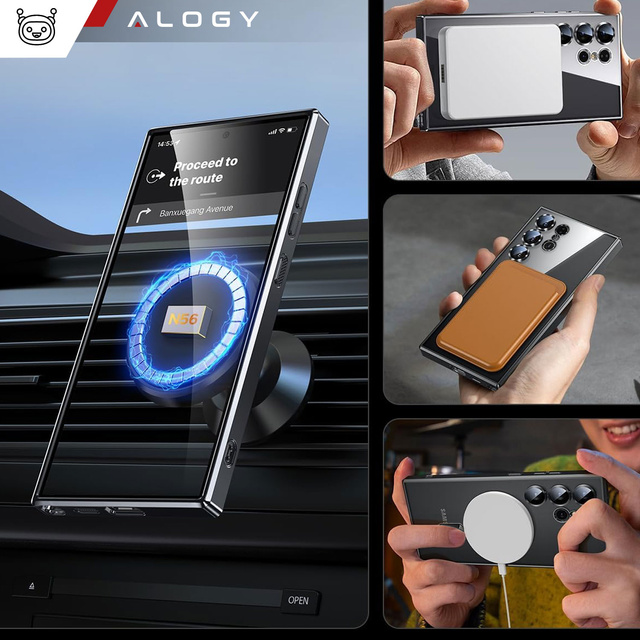 Alogy Etui na telefon do Samsung Galaxy S24 Ultra Mag Safe Case Glamour Case Ring obudowa Czarne przezroczyste
