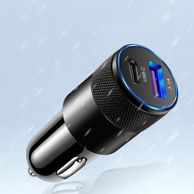 Alogy Ładowarka samochodowa do auta USB-C + USB 3.1A Czarna