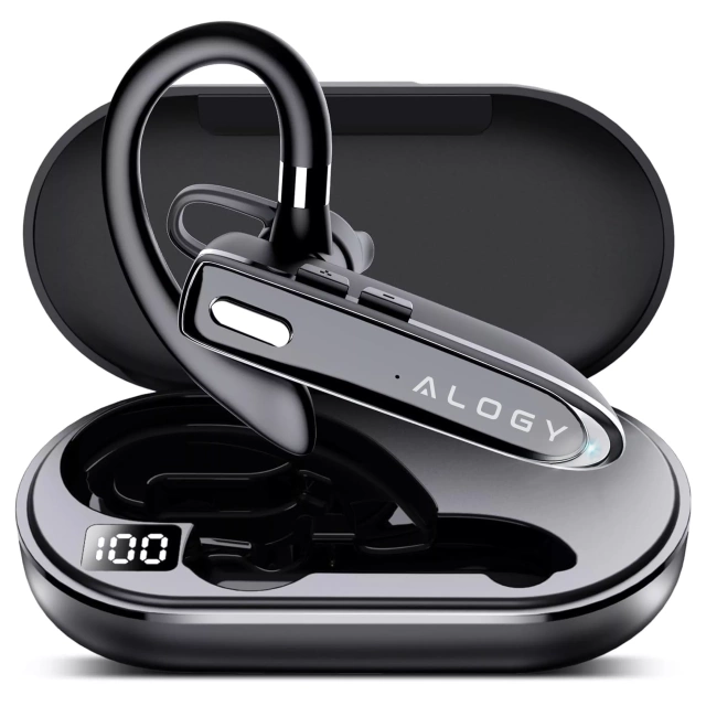 Słuchawka Bluetooth dla kierowcy bezprzewodowa zestaw z etui ładującym zestaw słuchawkowy Alogy Czarna