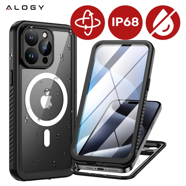 Alogy Etui do Apple iPhone 15 Pro Pancerne 360 case do Mag Safe wodoodporne Armor IP68 czarne