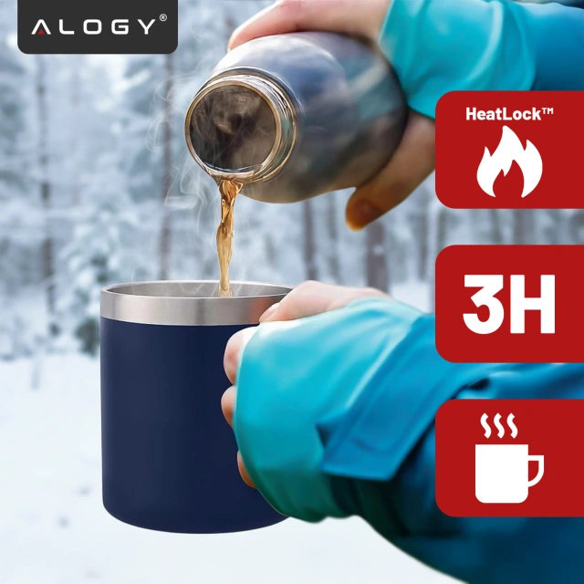 Alogy Kubek termiczny z uchwytem Thermal Mug otwierana pokrywka stalowy zimno i ciepło granatowy