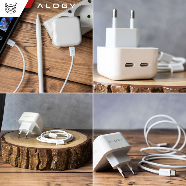 Alogy Ładowarka sieciowa szybka 35W 2x USB-C USB typ C PD do iPhone + Kabel type-C 1m Biała
