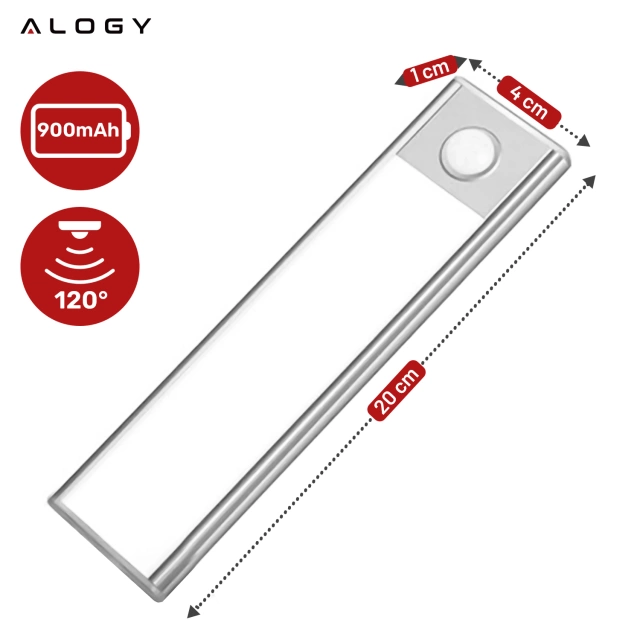 Lampka szafkowa z czujnikiem ruchu Listwa Alogy Motion Sensor LED Light 20cm do garderoby szafy kuchni Srebrna