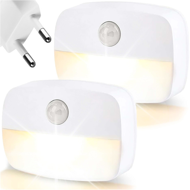 2x Alogy Lampka nocna z czujnikiem ruchu LED Night Light 3 barwy światła do gniazdka EU Biała