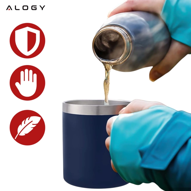 Alogy Kubek termiczny z uchwytem Thermal Mug otwierana pokrywka stalowy zimno i ciepło granatowy
